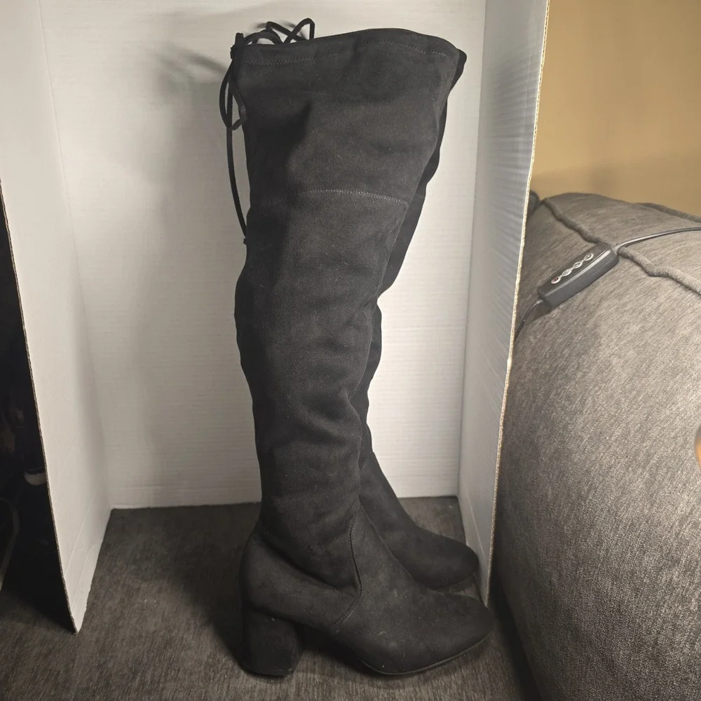 Black Over The Knee Boots Size 8W Kelly & Katie Black Suede Side Zip Block Heel